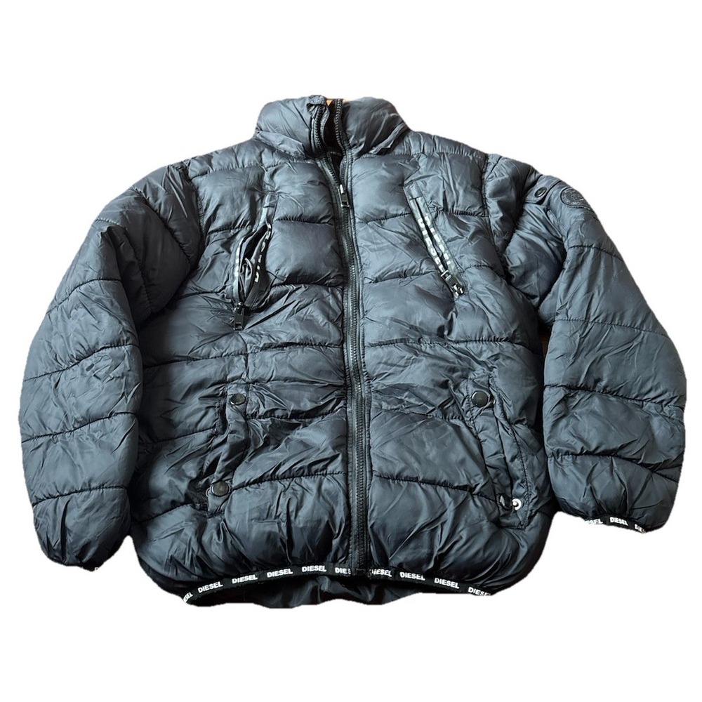 Diesel Youth Large Black Puffer Jacket Sherpa Lined Winter Coat Size 14/16